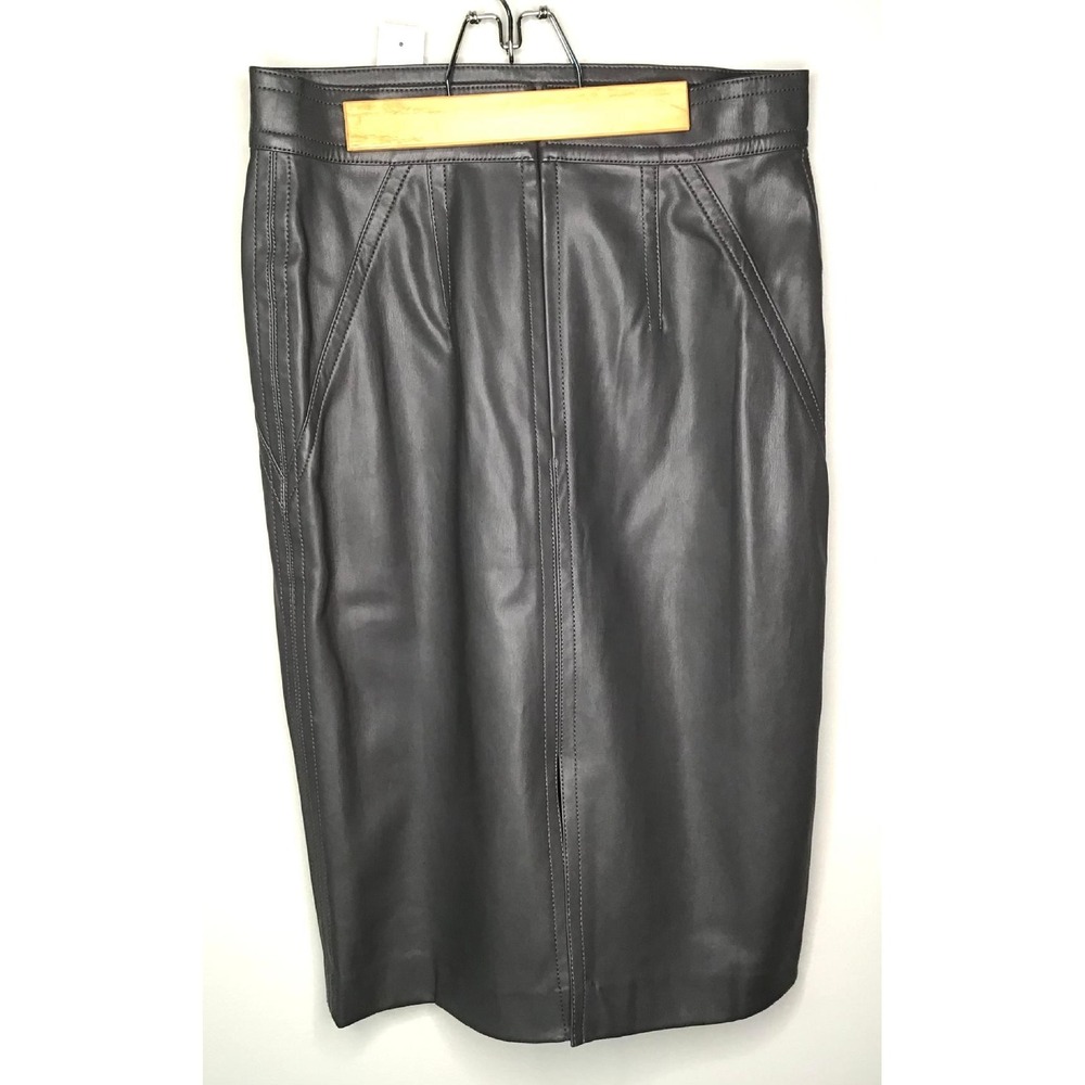 NWT Ann Taylor Faux Leather Pencil Skirt Size 4 Gray High Waist Capsule Wardrobe - Picture 1 of 15